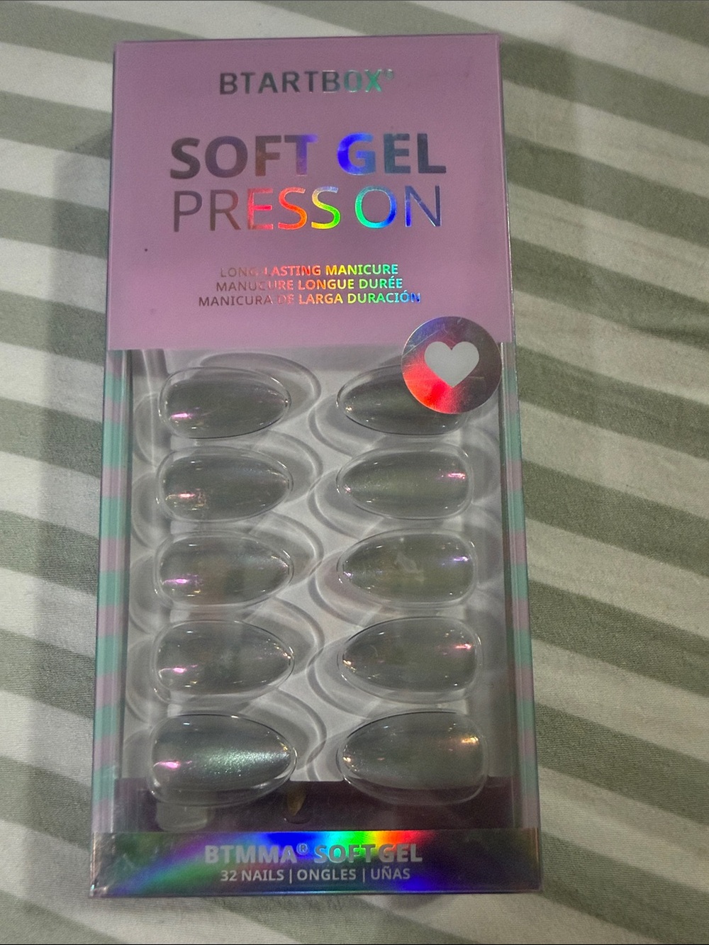 Soft Gel Press-On Nails in Iridescent Silver